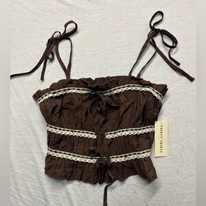 Brown Camisole with Lace Trim